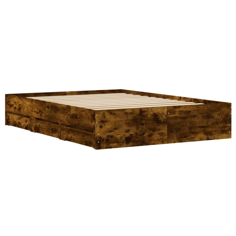 Cadre de lit avec tiroirs sans matelas chêne fumé 120x190 cm - 8