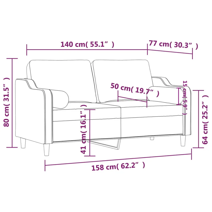 Canapé 2 places avec oreillers gris foncé 140 cm tissu - 8