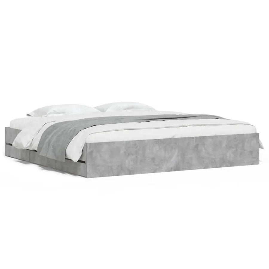 Cadre de lit avec tiroirs sans matelas gris béton 200x200 cm - 2