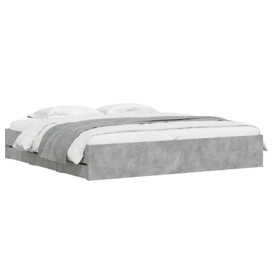 Cadre de lit avec tiroirs sans matelas gris béton 200x200 cm - 3