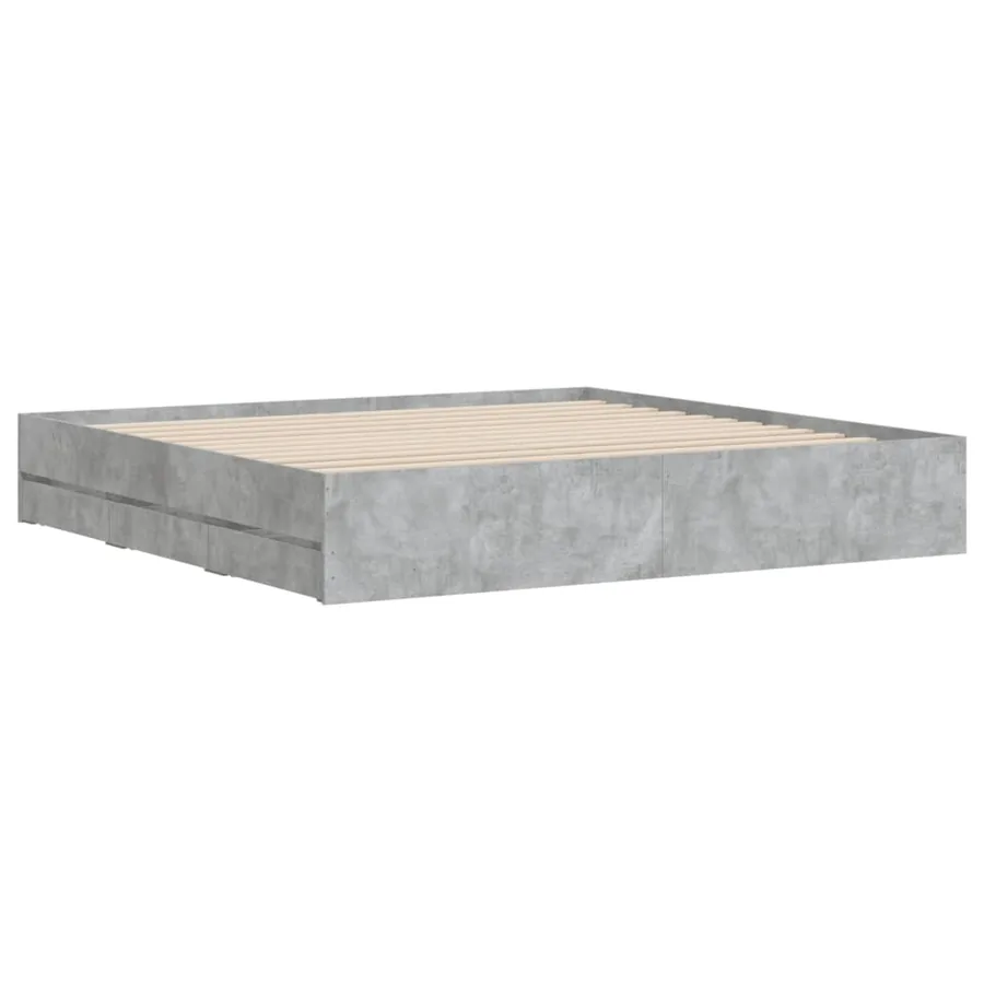 Cadre de lit avec tiroirs sans matelas gris béton 200x200 cm - 4