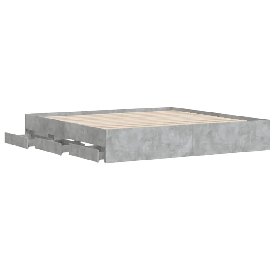 Cadre de lit avec tiroirs sans matelas gris béton 200x200 cm - 5
