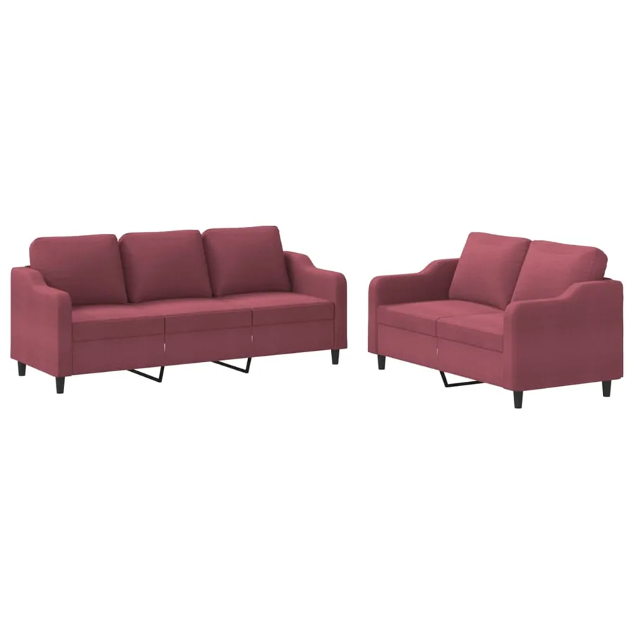 Ensemble de canapés 2 pcs avec coussins Rouge bordeaux Tissu - 2