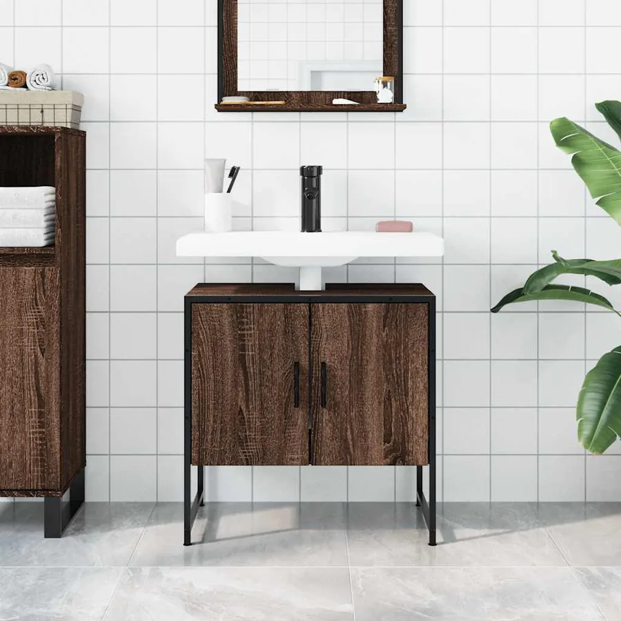 Armoire lavabo de salle de bain chêne marron 60x33x60 cm - 3