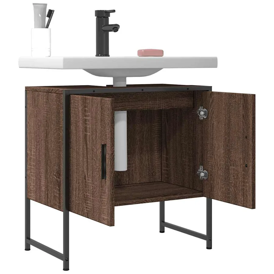 Armoire lavabo de salle de bain chêne marron 60x33x60 cm - 9