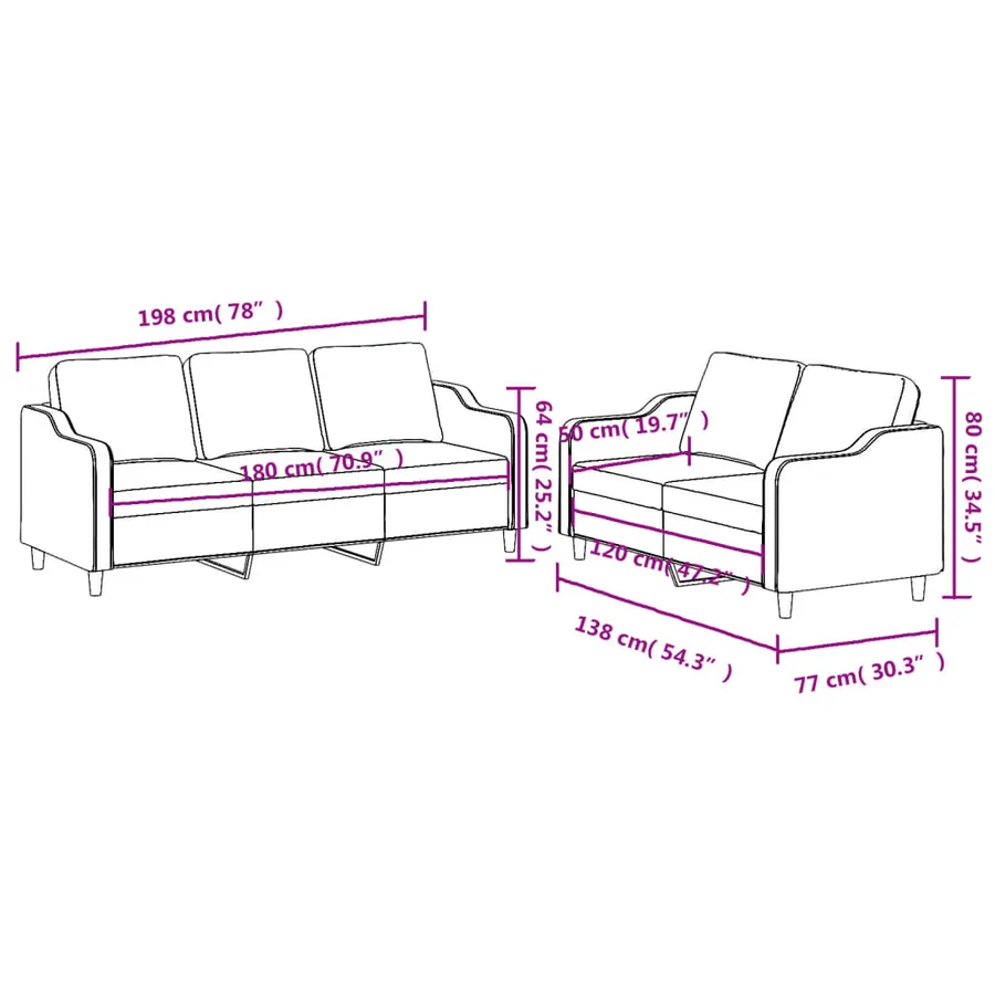 Ensemble de canapés 2 pcs avec coussins Marron Tissu - 6