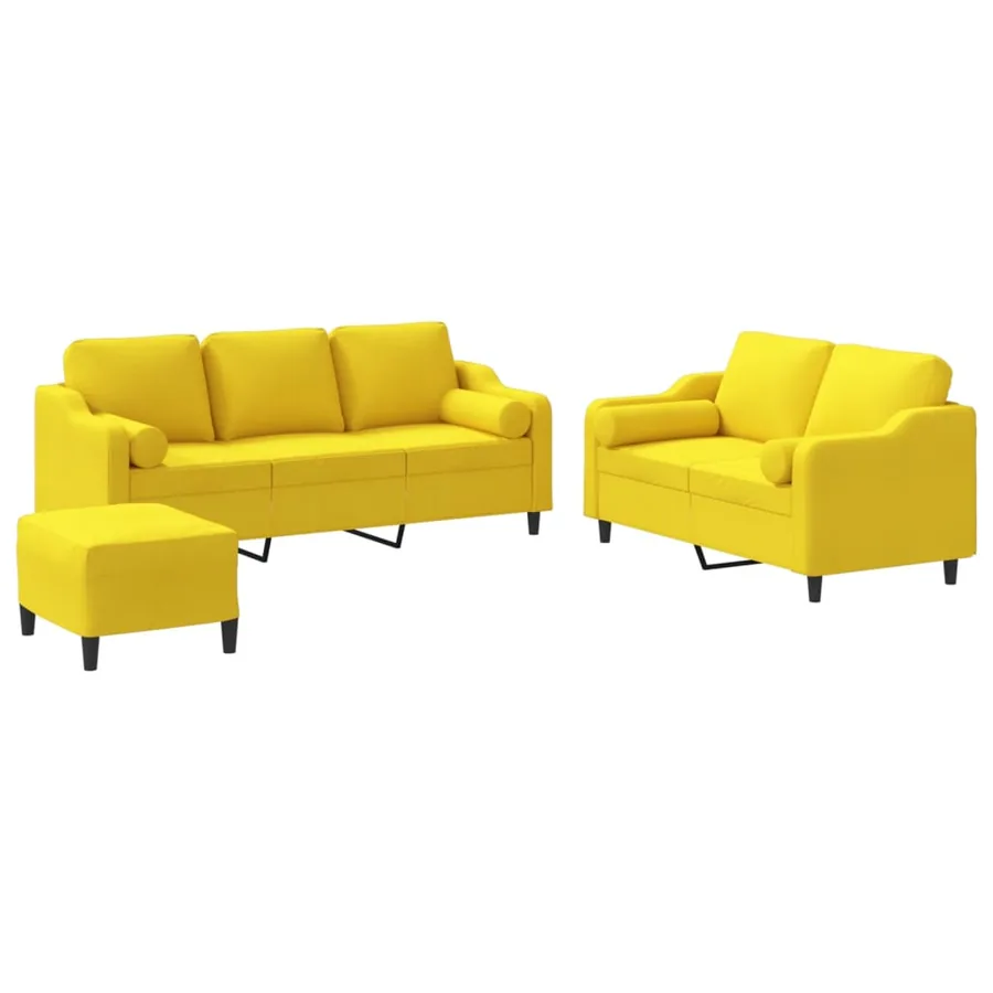 Ensemble de canapés 3 pcs avec coussins jaune clair tissu - 2