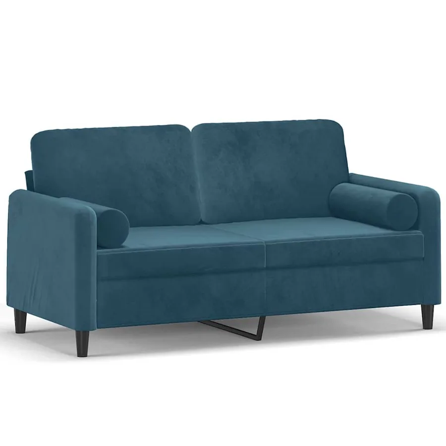 Canapé 2 places avec oreillers décoratifs bleu 140 cm velours - 2