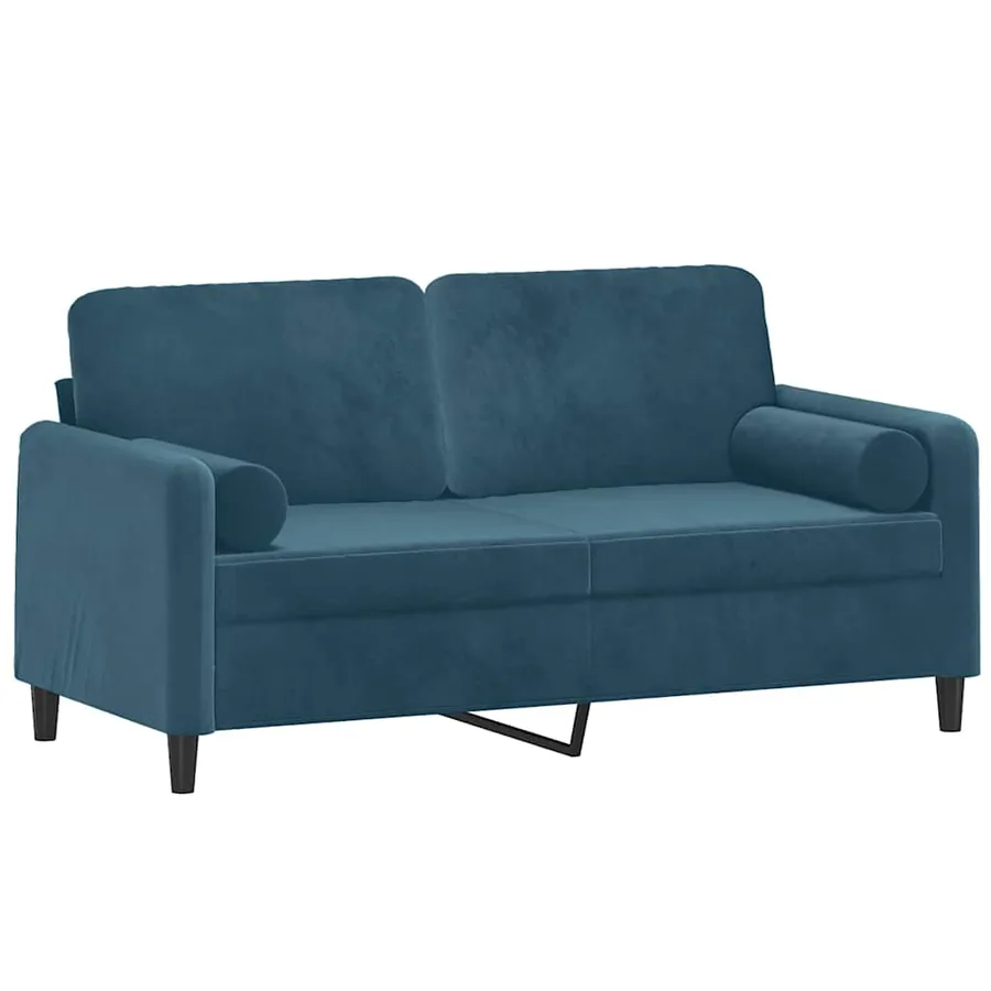 Canapé 2 places avec oreillers décoratifs bleu 140 cm velours - 3