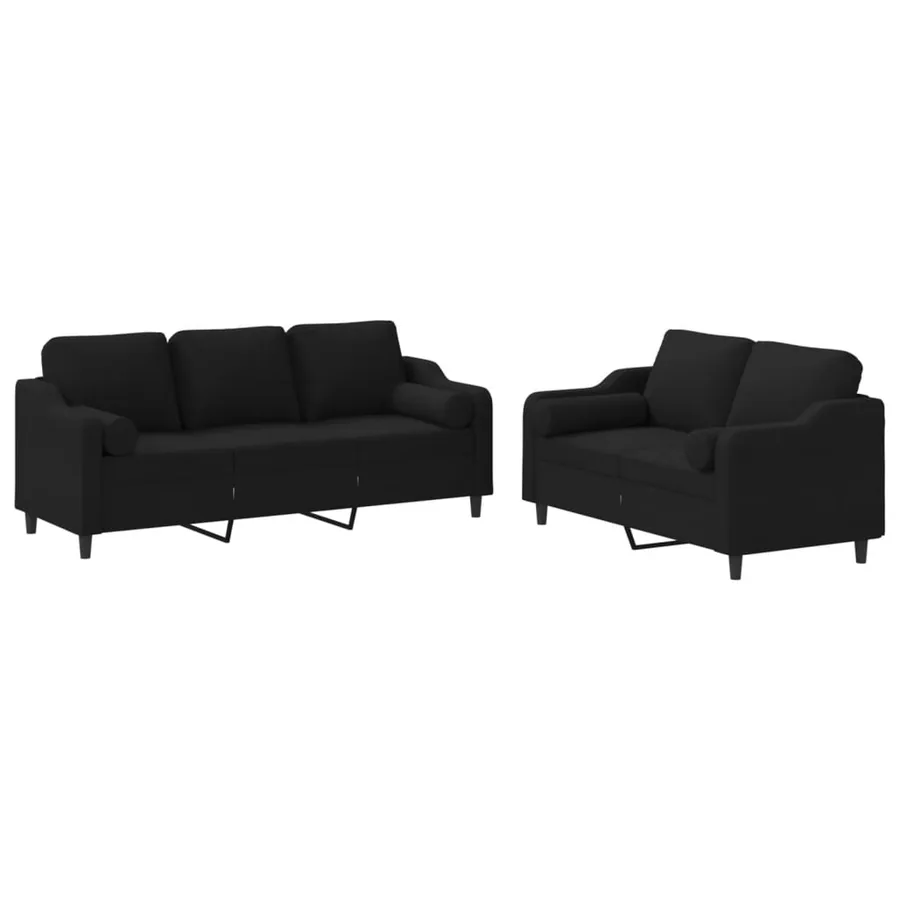 Ensemble de canapés 2 pcs avec coussins noir tissu - 2