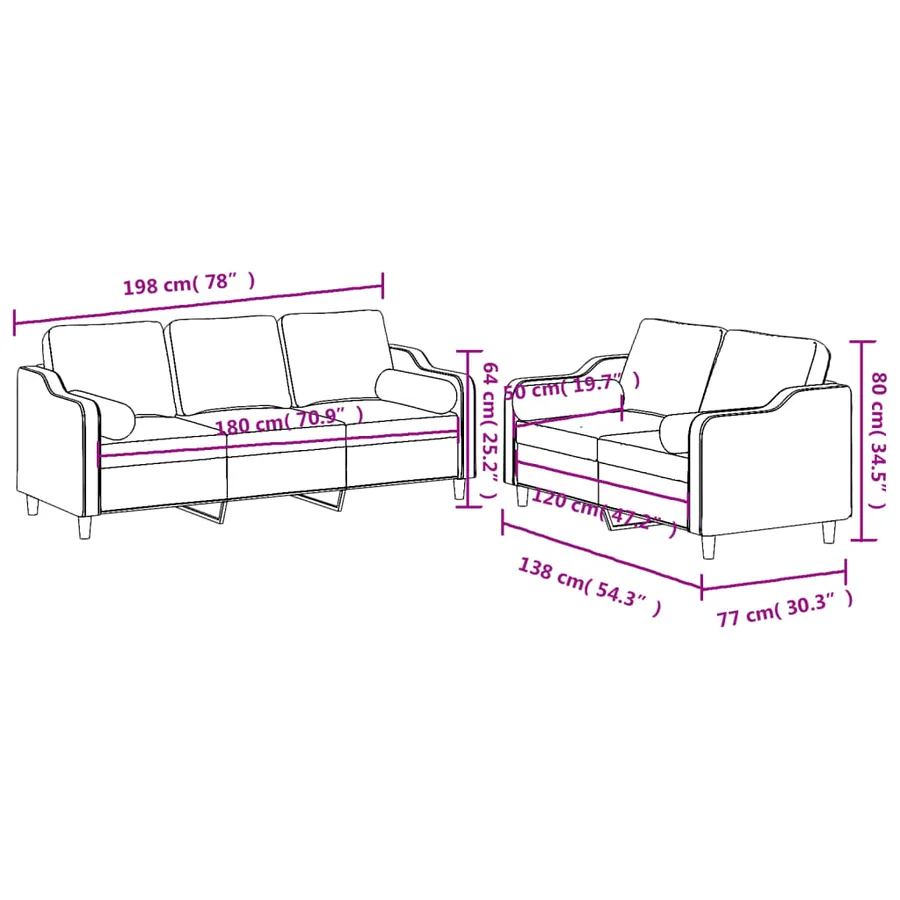 Ensemble de canapés 2 pcs avec coussins noir tissu - 8