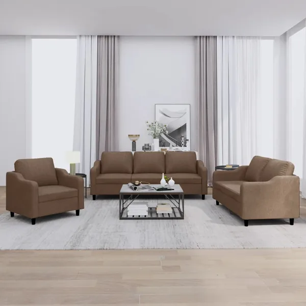 Ensemble de canapés 3 pcs avec coussins Marron Tissu