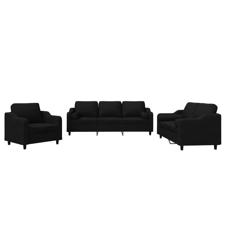 Ensemble de canapés 3 pcs avec coussins noir tissu - 2