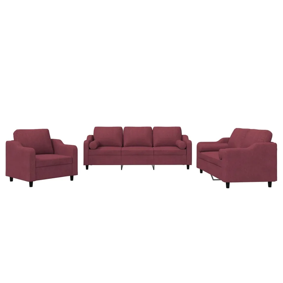 Ensemble de canapés 3 pcs avec coussins rouge bordeaux tissu - 2