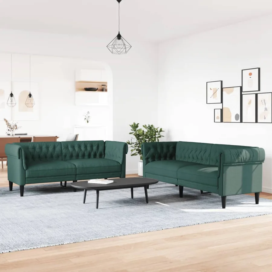 Ensemble de canapés 2 pcs vert foncé tissu - 3