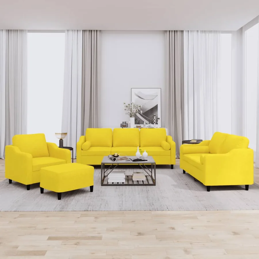 Ensemble de canapés 4 pcs avec coussins jaune clair tissu