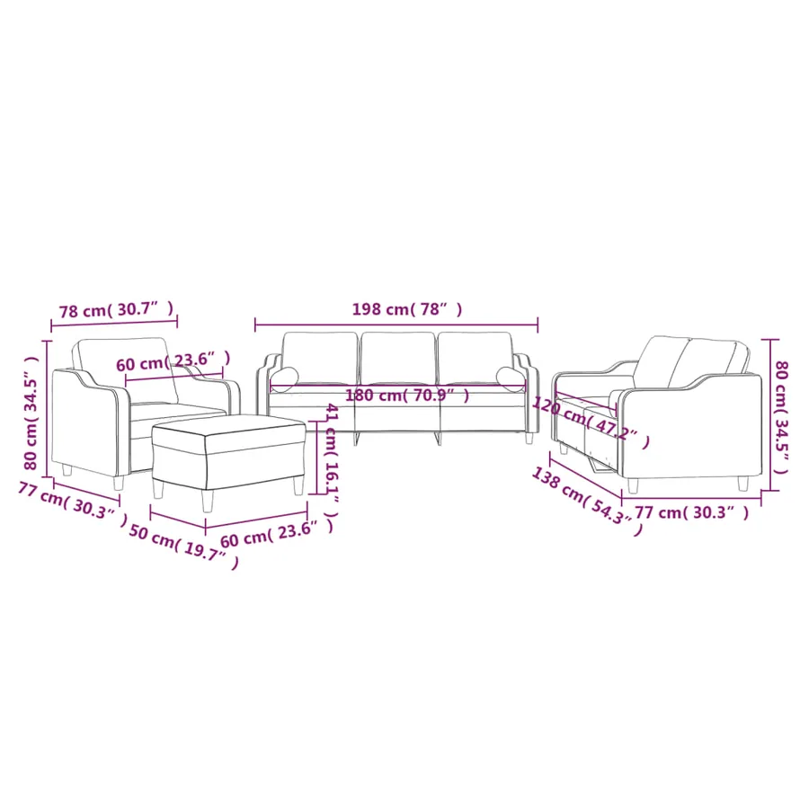 Ensemble de canapés 4 pcs avec coussins jaune clair tissu - 12