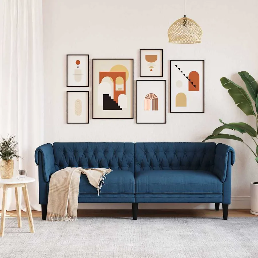 Canapé Chesterfield 3 places bleu tissu - 3
