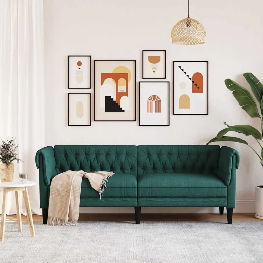 Canapé Chesterfield 3 places vert foncé tissu - 3