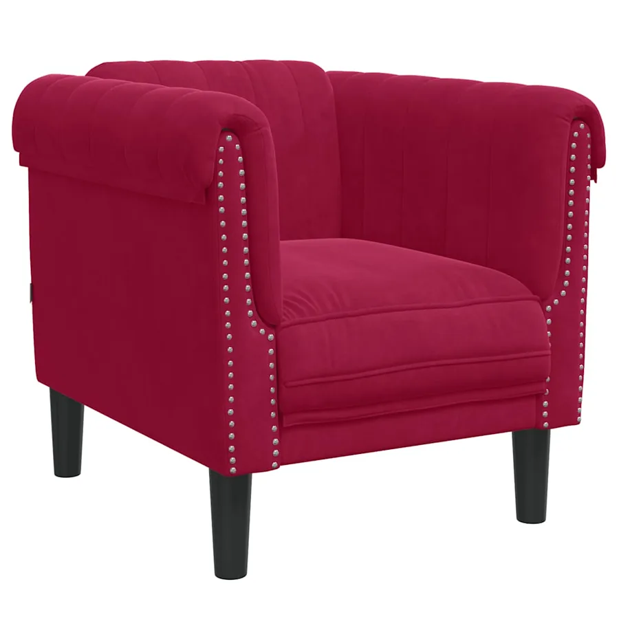 Fauteuil rouge bordeaux velours - 2
