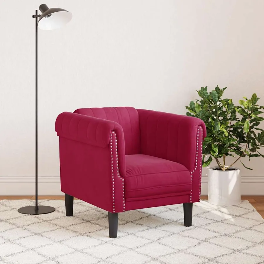 Fauteuil rouge bordeaux velours - 3