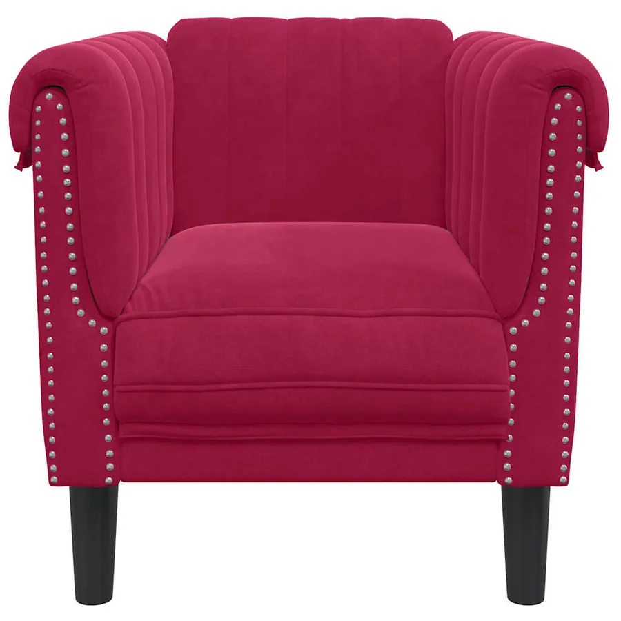 Fauteuil rouge bordeaux velours - 4