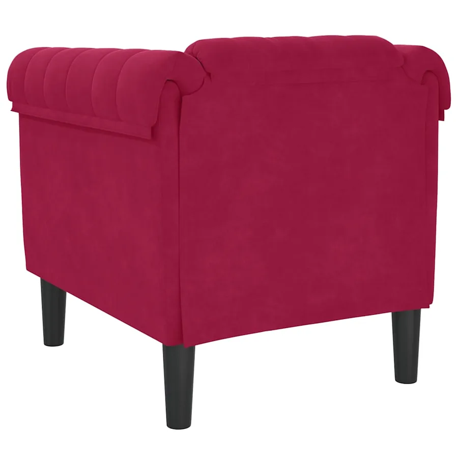 Fauteuil rouge bordeaux velours - 6