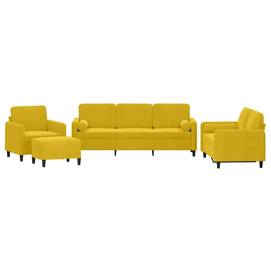 Ensemble de canapés 4 pcs avec coussins jaune velours - 2