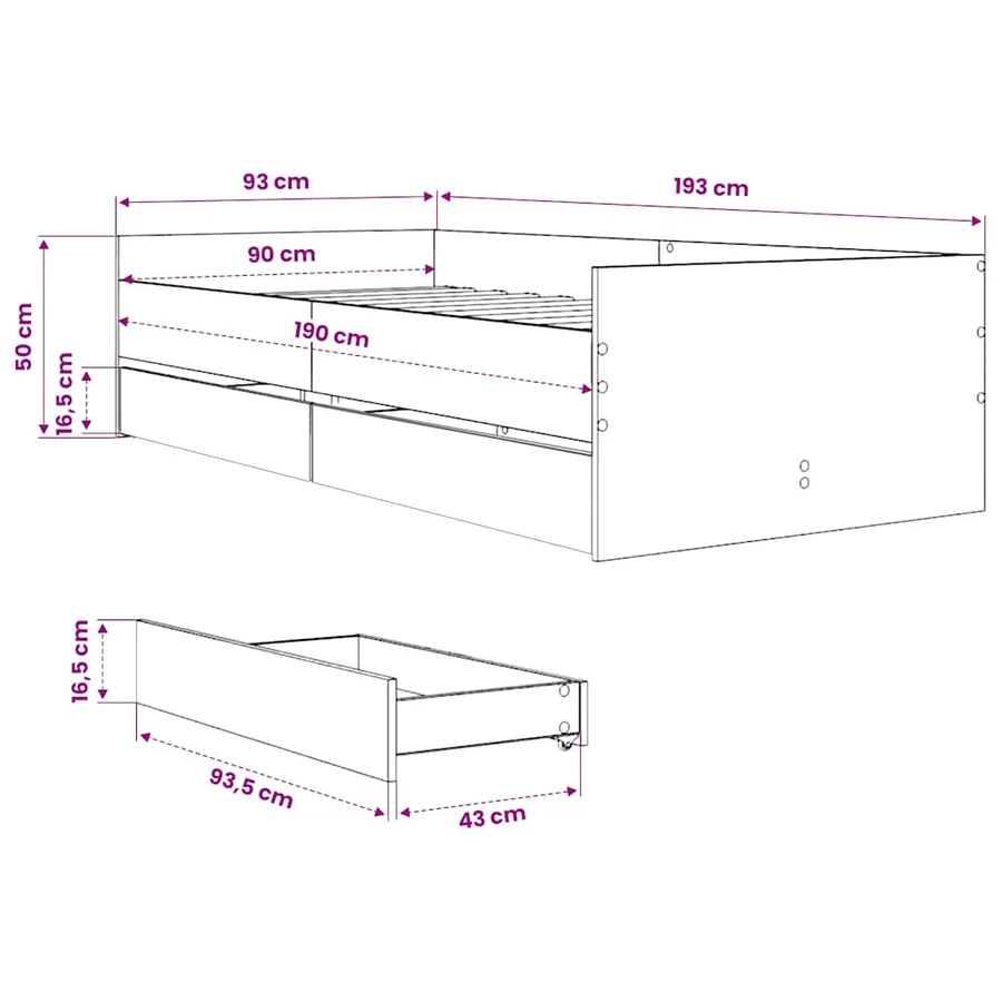 Cadre de lit avec tiroirs sans matelas blanc 90x190 cm - 11