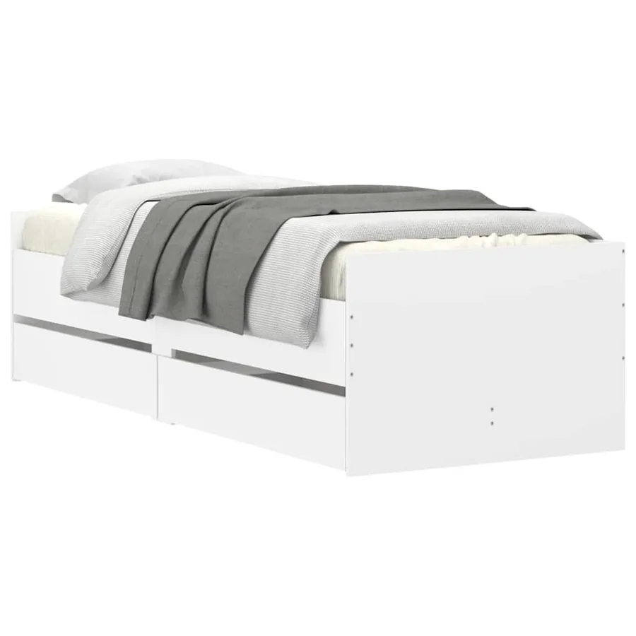 Cadre de lit avec tiroirs sans matelas blanc 90x190 cm - 3