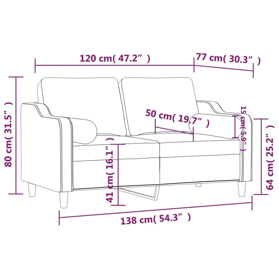 Canapé 2 places avec oreillers décoratifs taupe 120 cm tissu - 8
