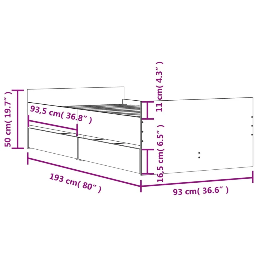 Cadre de lit avec tiroirs sans matelas blanc 90x190 cm - 11