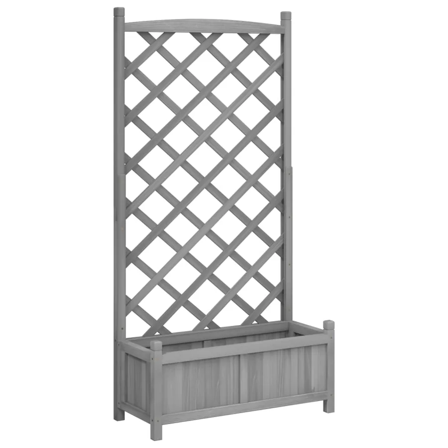 Jardinière avec treillis gris bois massif de sapin - 2
