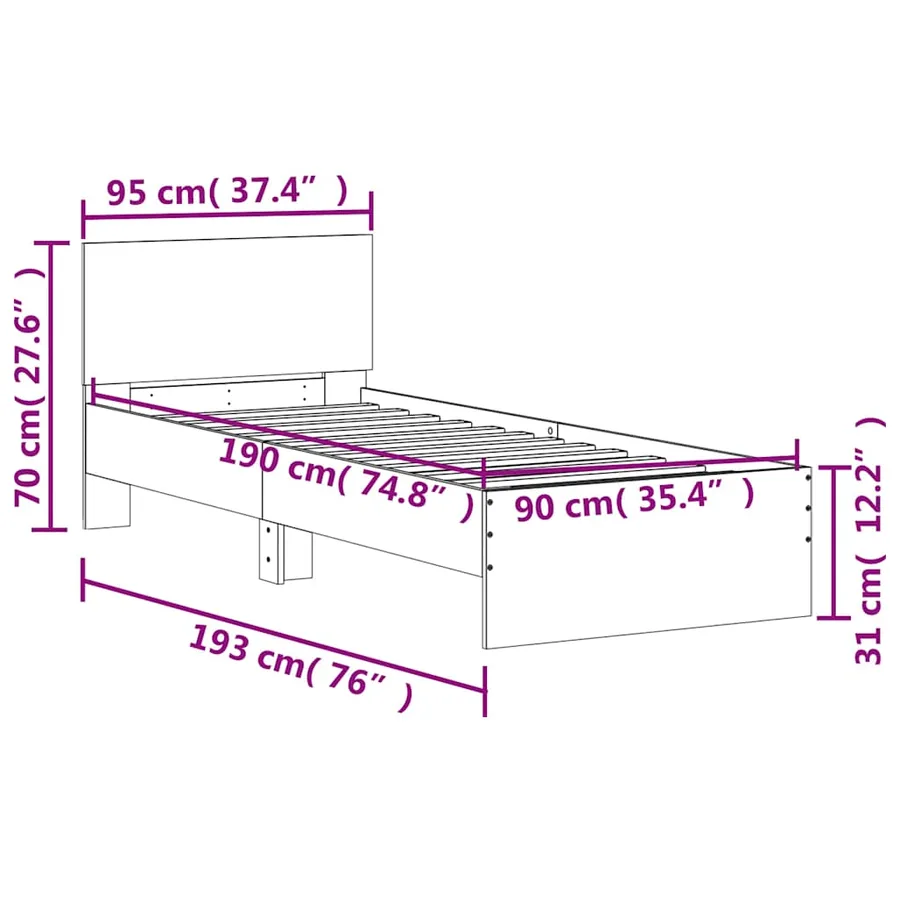 Cadre de lit sans matelas avec tête de lit 90x190 cm - 10