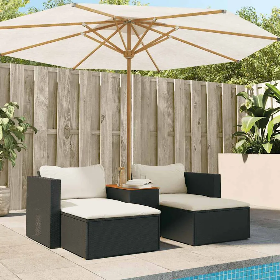 Salon de jardin 5 pcs avec coussins noir résine tressée acacia - 3