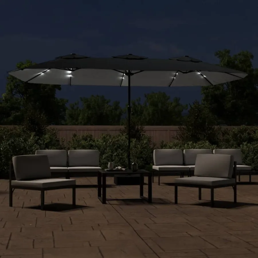 Parasol de jardin à double tête avec LED noir 449x265 cm - 3