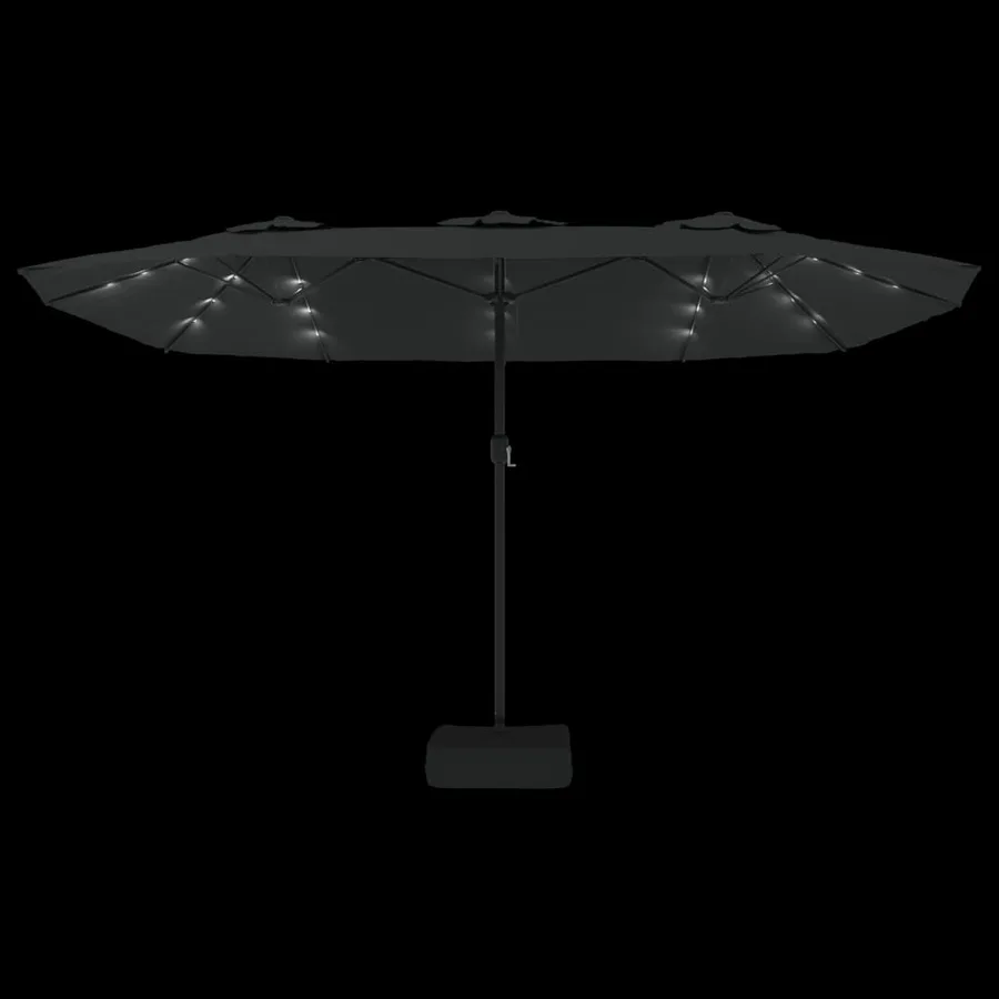 Parasol de jardin à double tête avec LED noir 449x265 cm - 6