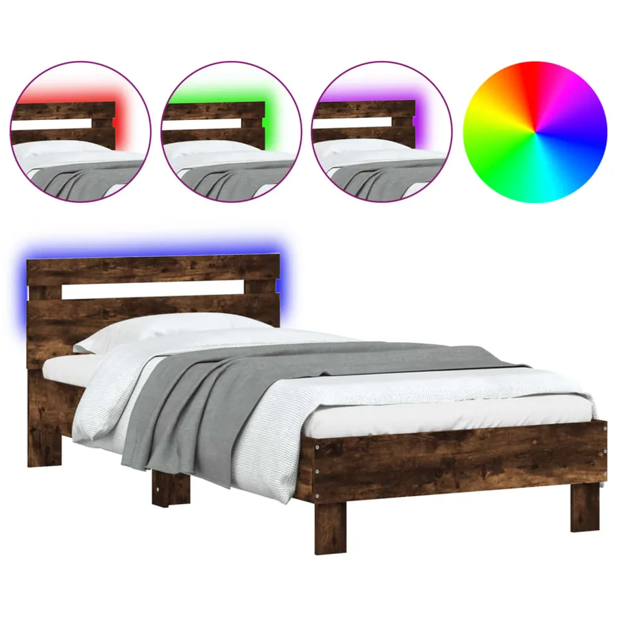 Cadre de lit sans matelas avec lumières LED chêne fumé 90x190cm - 2